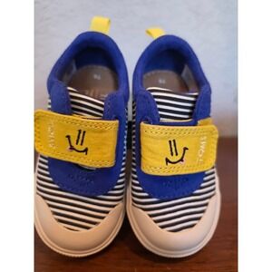 Toms Doheny Tiny 6 Kids Shoes Black White Stripe Smiley Blue Yellow 10014276